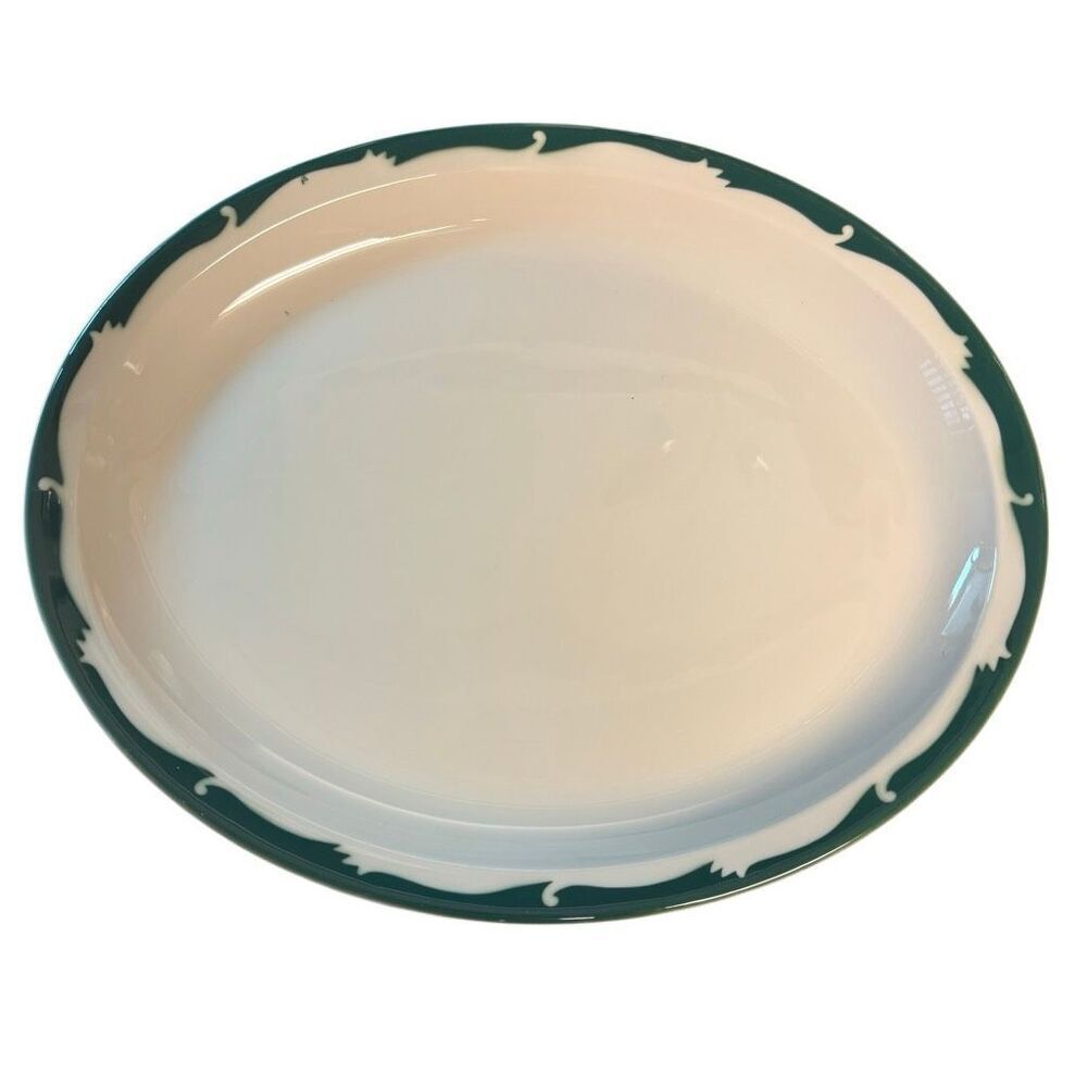 Syracuse China Green Jagged Scroll Pattern 13 1/4” x 10 3/4” Oval Platter